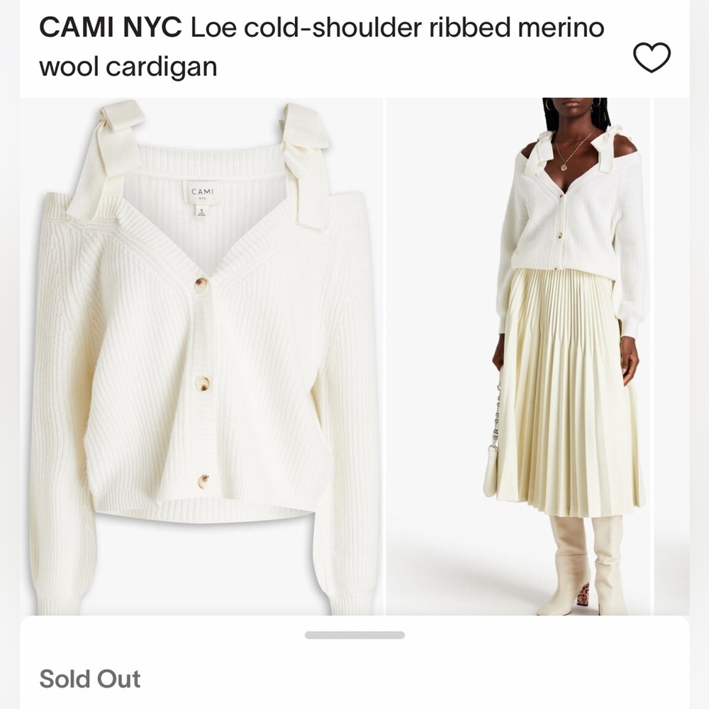 NEW CAMI NYC 100% Merino Wool White Bow Cold Shoulder Sweater